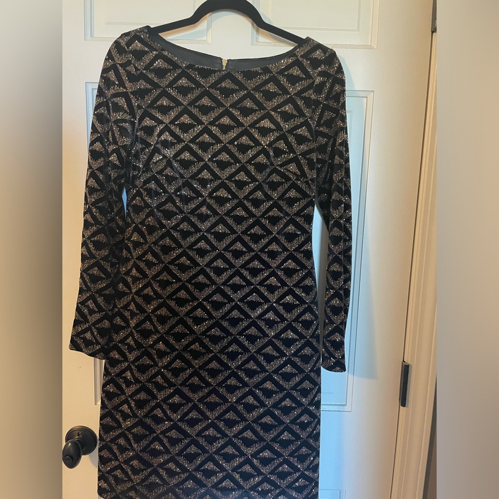 Black and gold cocktail holiday party dress